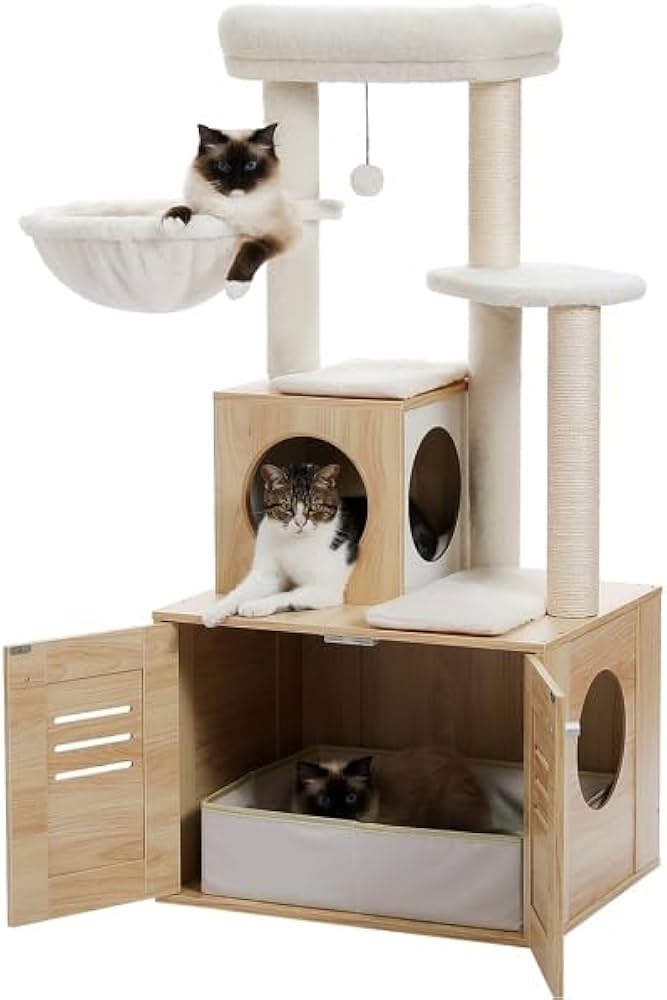 2-in-1 Cat Tree and Litter Box Combo for Small and Large Cats