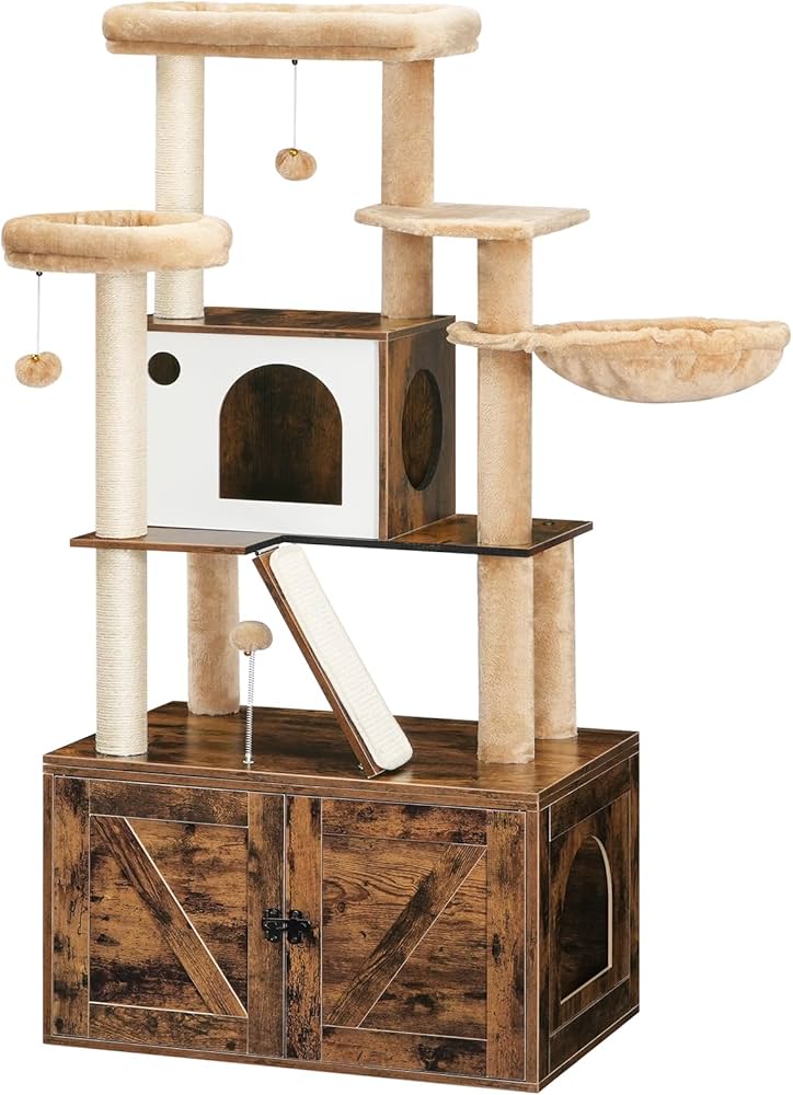 2-in-1 Cat Tree and Litter Box Combo for Small and Large Cats