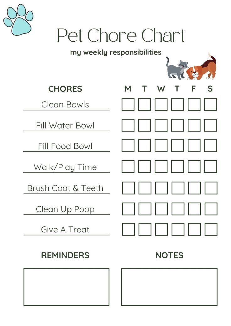 Free Printable Chart for Organizing House Pets Daily Care
