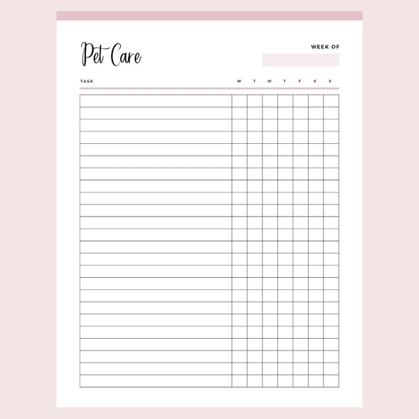 Free Printable Chart for Organizing House Pets Daily Care