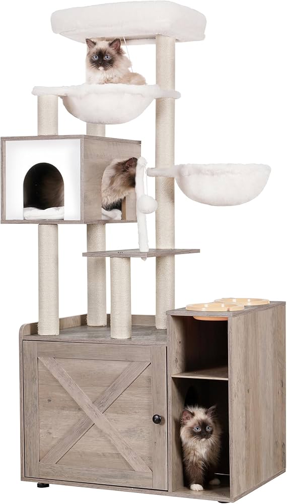 cat tree with litter box