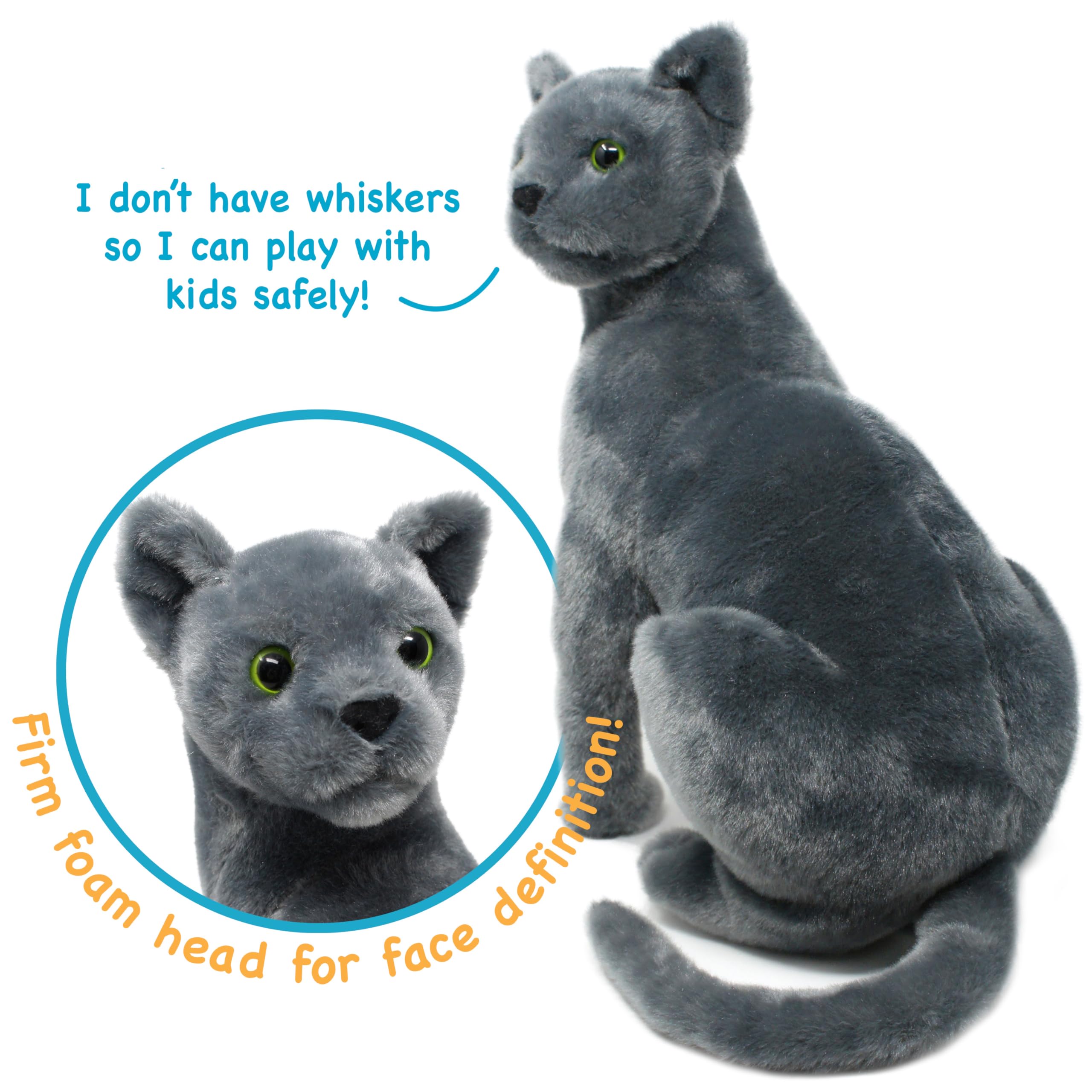 Need a cute gift? A russian blue cat plush is super soft, a perfect present for kids.